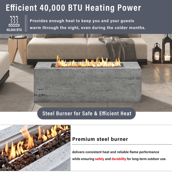 English Elm U_style Rectangular Outdoor Propane Fire Pit Mgo Set with Tank Cover Table Grey WY000498AAE