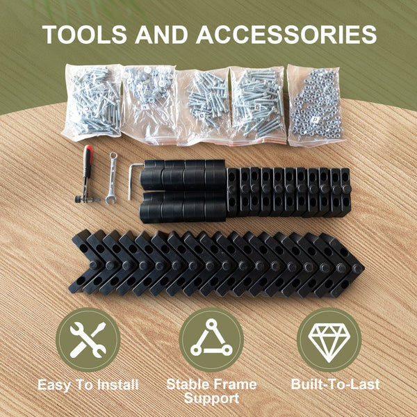 English Elm 7 Pieces Outdoor Sectional Set - Dark Blue PE Rattan Patio Sofa with Glass Table, Cushions, Modular Plan W813S00005