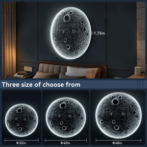 English Elm 32-Inch Resin Moon Wall Light with Remote Dimmer, 30W Main +10W Night Halo, Realistic Crater Texture W2869P361865