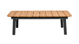 English Elm Zara 47" Dowel Frame Patio Coffee Table With Teak Top, Black & Natural Aluminum & Teak