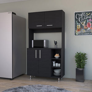 English Elm Colorado Pantry Cabinet with Hutch and Bottom Cabinet, Three Open Shelves, Spacious 37" Prep Surface Black 42 L x 21 W x 5 H B128S00134