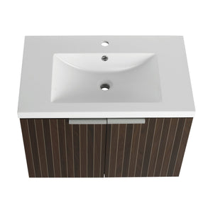 English Elm 30 Inch Silver-Brown Stripe Wall-Mounted Vanity with Mid-Edge Resin Sink, Soft-Close Doors, Ample Storage W999P204951