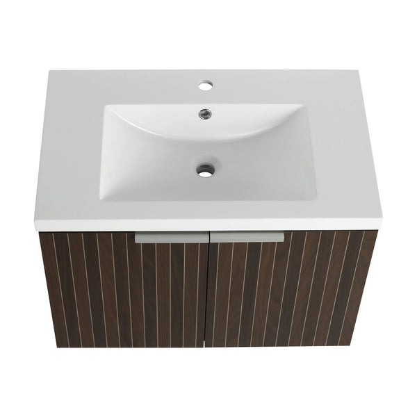 English Elm 30 Inch Silver-Brown Stripe Wall-Mounted Vanity with Mid-Edge Resin Sink, Soft-Close Doors, Ample Storage W999P204951