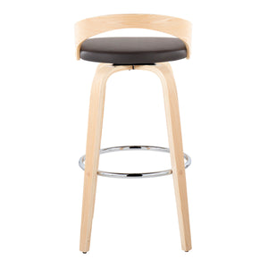 English Elm Grotto 30" Modern Fixed-Height Barstool Set With Swivel, Brown Faux Leather & Natural Wood Legs B202S00595