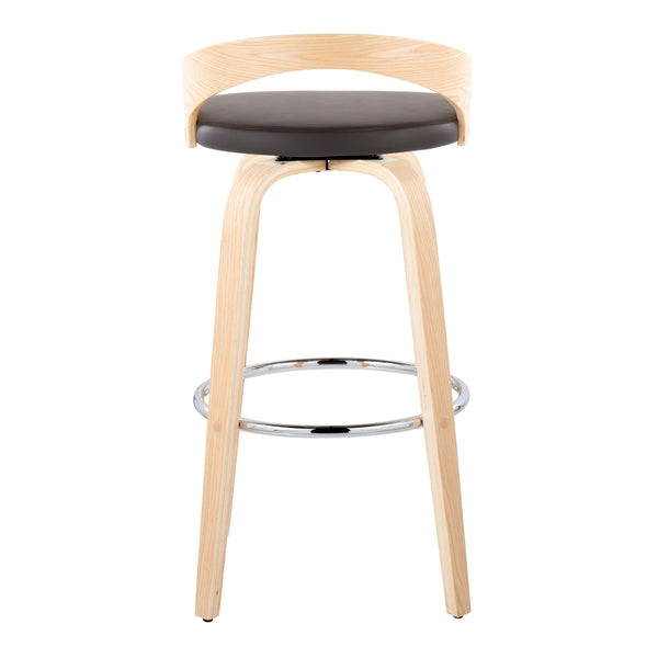 English Elm Grotto 30" Modern Fixed-Height Barstool Set With Swivel, Brown Faux Leather & Natural Wood Legs B202S00595