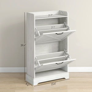 English Elm Homcom Slim Shoe Cabinet - Farmhouse Hidden Storage With 2 Flip Drawers & Adjustable Shelves For 8 Pairs W2225P229149