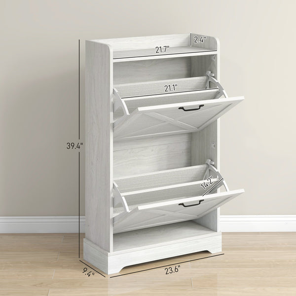 English Elm Homcom Slim Shoe Cabinet - Farmhouse Hidden Storage With 2 Flip Drawers & Adjustable Shelves For 8 Pairs W2225P229149