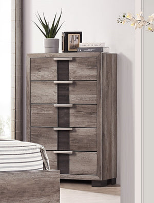 English Elm 1pc Five-Drawer Contemporary Chest in Grey Finish with Metal Pulls – Spacious Durable Bedroom Storage Solution Brown 35 L x 19.5 W x 52 H B011P255294