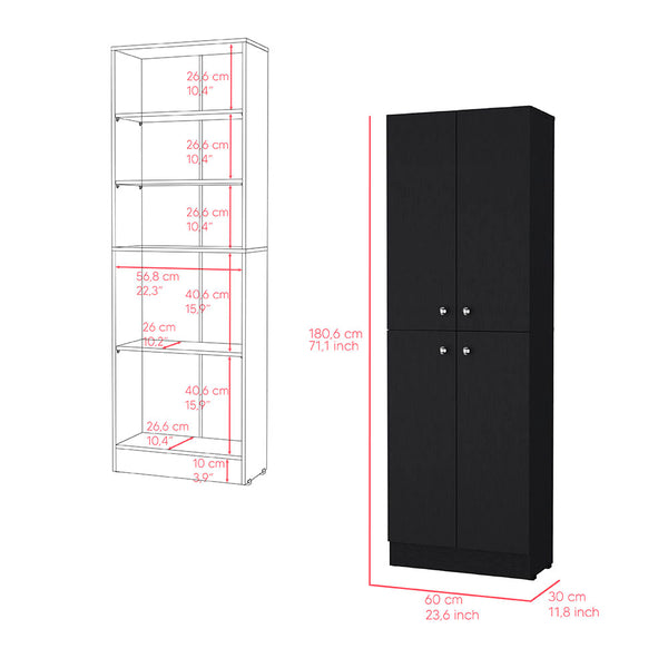 English Elm Pantry Cabinet Coahoma Black – Engineered Wood Kitchen Storage with Four Doors, Ample Shelves, Durable Design B092P191182
