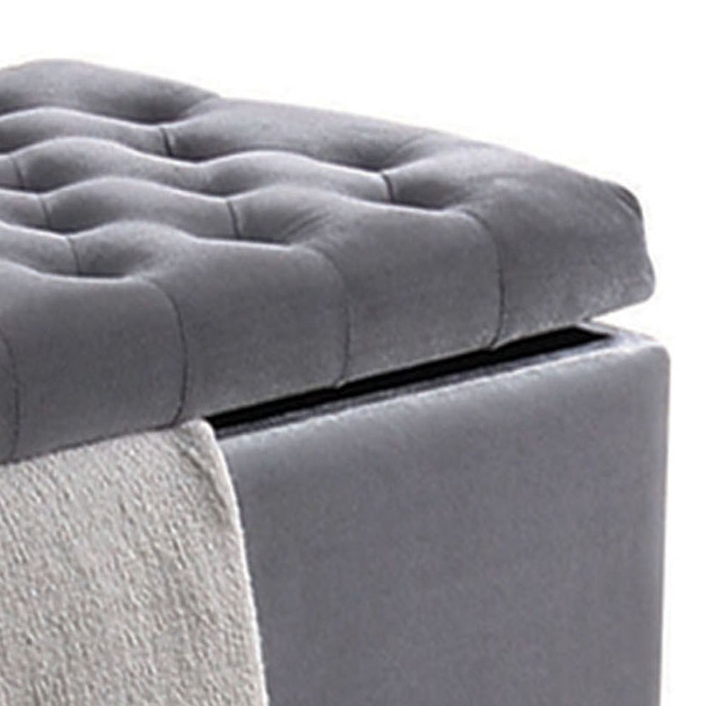 English Elm Grey Velvet Tufted Lift-Top Storage Bench with Padded Seat, Eucalyptus Wood Legs, Elegant Organizer B062P189113