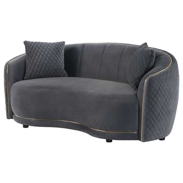 English Elm Lorraine Art Deco Loveseat with Diamond Tufting Gold Trim and Curved Upholstered Frame B062P440451