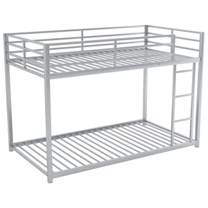 English Elm Twin Over Twin Metal Bunk Bed Low Profile with Full Guardrail Ladder Quiet Steel Frame Sturdy Support Silver MF285535AAN