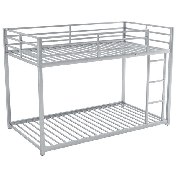 English Elm Twin Over Twin Metal Bunk Bed Low Profile with Full Guardrail Ladder Quiet Steel Frame Sturdy Support Silver MF285535AAN