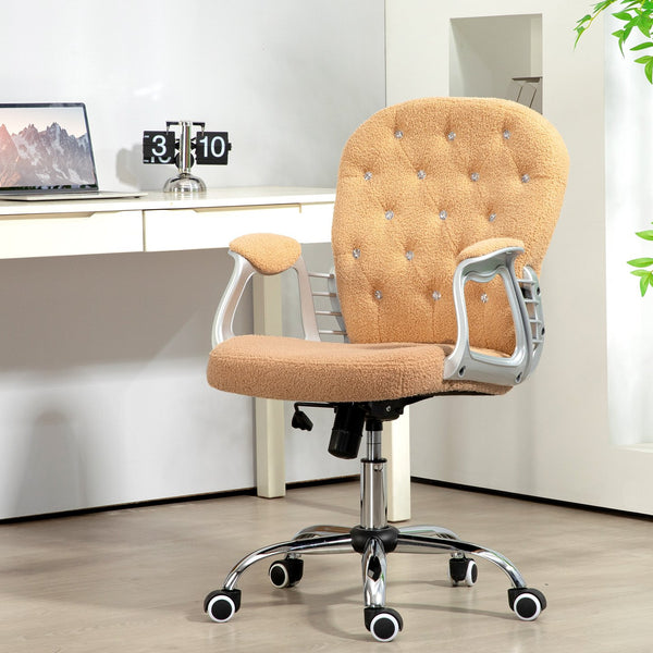 English Elm Vinsetto Teddy Fleece Home Office Chair with Plush Button Tufting, Adjustable Height & Swivel Wheels khaki W2225P249596