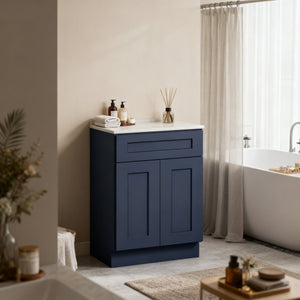 English Elm 24" Navy Shaker Solid Wood Base Cabinet Soft Close Drawer Storage for Kitchen Bath T2950P479979