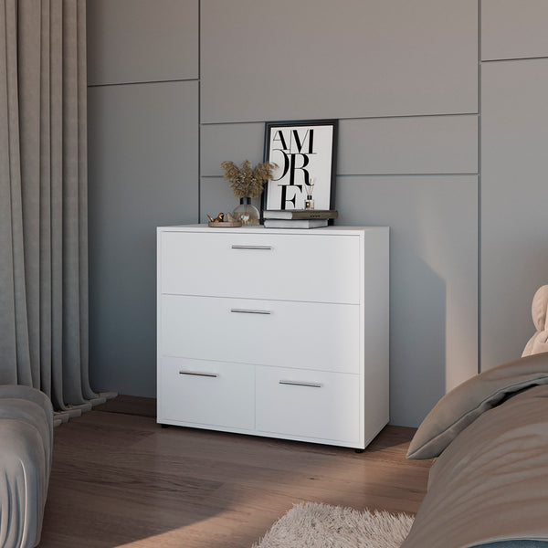 English Elm Lapwai Sleek White Drawer Chest — Engineered Wood, Space-Saving 3-Drawer Storage for Bedroom (37"x23") B092P315588