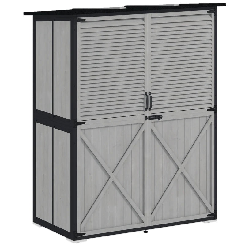 English Elm Modern Fir Wood Outdoor Storage Shed with Steel Frame Asphalt Roof and Ventilated Door Black+ Gray T3971S00240