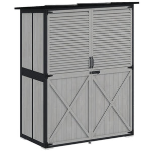 English Elm Modern Fir Wood Outdoor Storage Shed with Steel Frame Asphalt Roof and Ventilated Door Black+ Gray T3971S00240