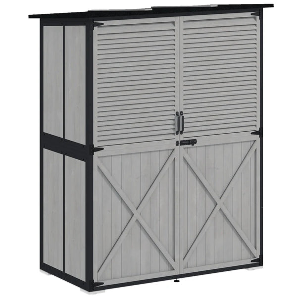 English Elm Modern Fir Wood Outdoor Storage Shed with Steel Frame Asphalt Roof and Ventilated Door Black+ Gray T3971S00240