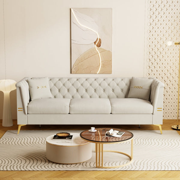 English Elm Fx-P83-Cw4 Stylish Faux Sherpa Sofa With 2 Pillows - Luxurious Comfort & Modern Design For Any Space W576S00222