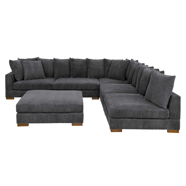 English Elm Large Corduroy Modular Sectional Sofa Sleeper with Ribbed Texture for Open Living Dark Gray B2748S00010