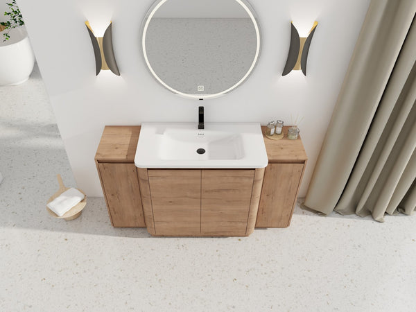 English Elm 60" Freestanding Double Sink Bathroom Vanity with Soft-close Doors and Three Drawers W999S00514