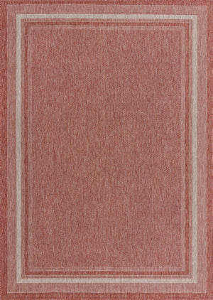 Unique Loom Outdoor Border Soft Border Machine Made Border Rug Rust Red, Ivory 7' 10" x 11' 4"