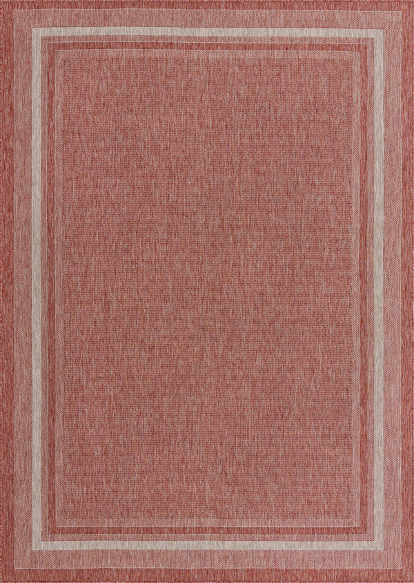 Unique Loom Outdoor Border Soft Border Machine Made Border Rug Rust Red, Ivory 7' 10" x 11' 4"