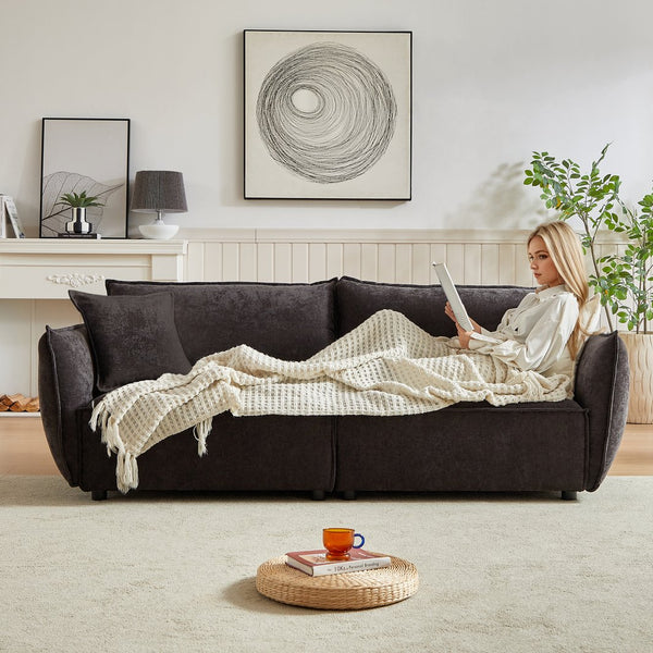 English Elm MH88" Convertible sleeper sofa with chenille upholstery, plush padded seats, rolled arms, 2 pillows Black W1193S00106