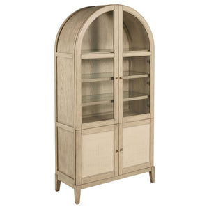 English Elm Kimpton Oak Veneer Counter Dining Set with Cane Chairs and Vitrine Cabinet B062S01824