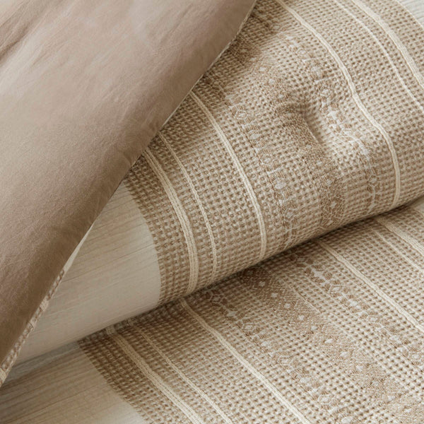 English Elm 3PCS Waffle Washed Comforter Set Full/Queen with Breathable 100% Cotton Face and Plush 270G Fill Tan 23.03 L x 21.46 W x 12.6 H B035P341116