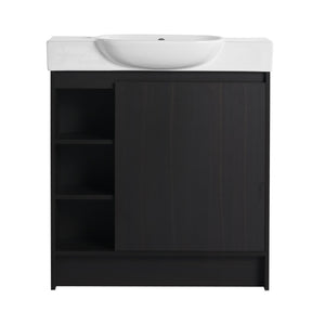English Elm 30'' Freestanding vanity with white ceramic sink, soft-close doors, water-resistant melamine finish, modern handle design Dark Oak W999P310760