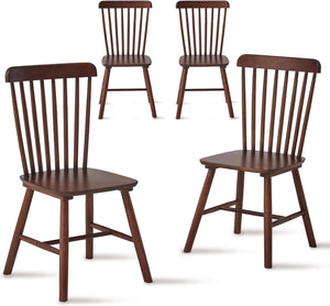 English Elm 4 Solid Wood Dining Chairs with Curved Backrests, Wide 16.5" Seats, Anti-Skid Feet, Easy-Clean Finish Walnut T3967P383422