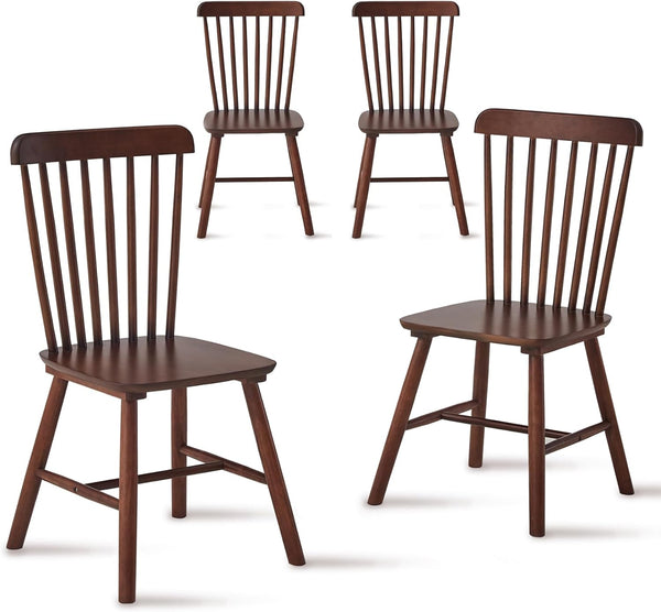 English Elm 4 Solid Wood Dining Chairs with Curved Backrests, Wide 16.5" Seats, Anti-Skid Feet, Easy-Clean Finish Walnut T3967P383422