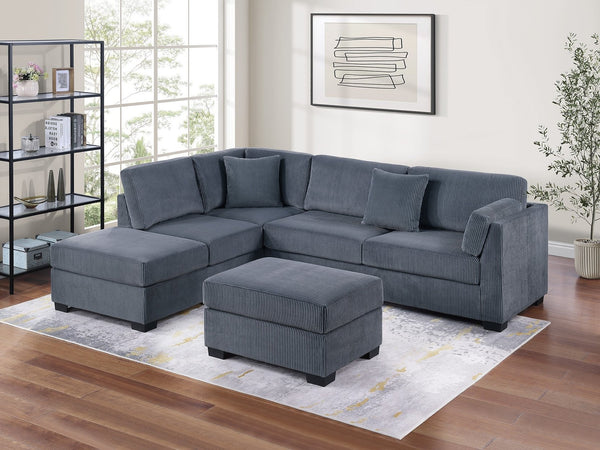 English Elm Contemporary 3-Piece Sectional Sofa Set in Ash Black Corduroy with RAF/LAF Chaise, Tufted Seats, Pillows - Stylish Low-Profile Design Dark Gray 34 L x 26 W x 45 H B011S01767