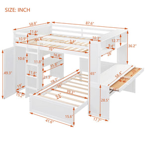 English Elm Full Twin Loft Bed with Desk Wardrobe and Shelving Kids Bedroom Espresso Wood LT000821AAK