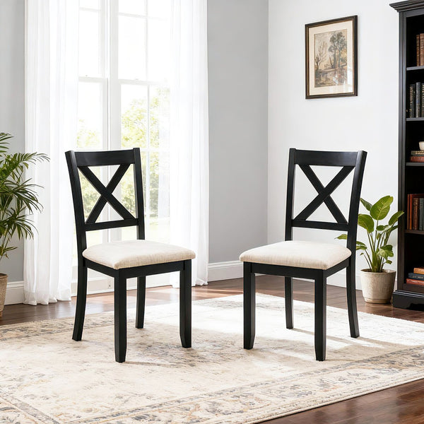 English Elm Dining Chairs Set of 4 Rubberwood Frame Linen Seat Modern Ergonomic Kitchen Side W1998P336527