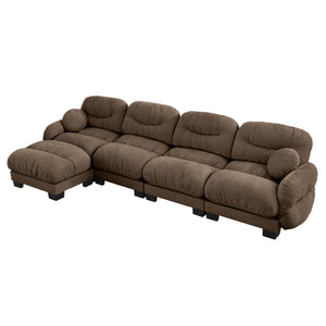 English Elm Pleated Chenille Sectional Sofa with Ottoman Ergonomic Foam Curved Armrests Living Room Brown W5656S00062
