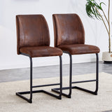 Brown Suede Cushioned Chairs, Black Metal Legs (Set of 2) - Small Size for Dining Room, Kitchen, Terrace, Guest Office