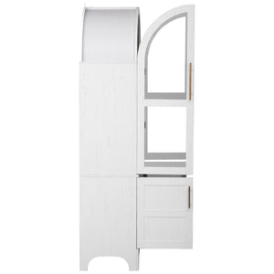 English Elm K&K Arched 71" Kitchen Pantry Cabinet with Glass Doors, Brass Handles, Adjustable Shelves & Drawer White N707P288969W
