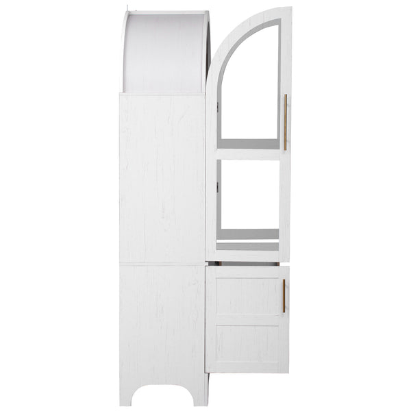 English Elm K&k Arched Farmhouse Pantry Cabinet Glass Doors Hidden Drawer Two Tone Kitchen Storage White N707S288969W