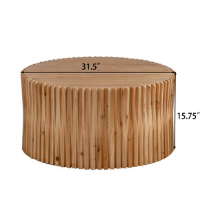 English Elm 31.5" Retro Cylindrical Coffee Table with Vertical Relief Texture, No Assembly, Easy-Clean Rustic Charm W757P183279
