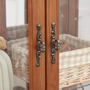English Elm 2 Doors Curio Cabinet With Adjustable Shelves, Mirrored Back & Integrated Lighting - Elegant Oak Display W2275P177197