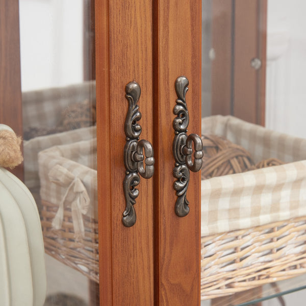 English Elm 2 Doors Curio Cabinet With Adjustable Shelves, Mirrored Back & Integrated Lighting - Elegant Oak Display W2275P177197