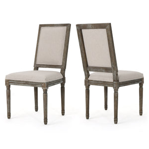 English Elm Christopher Knight Home® - DINNING CHAIR Wheat Fabric Upholstered Set of 2 — Weathered Rubberwood Legs, Classic Antique Look 61568.00WHT