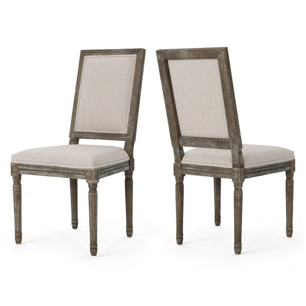 English Elm Christopher Knight Home® - DINNING CHAIR Wheat Fabric Upholstered Set of 2 — Weathered Rubberwood Legs, Classic Antique Look 61568.00WHT