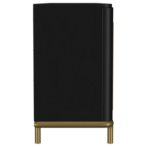 English Elm Benson Wide Rattan Door Media Console with Aged Brass Legs for Modern Living Rooms Black B062P440120
