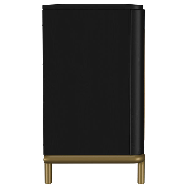English Elm Benson Wide Rattan Door Media Console with Aged Brass Legs for Modern Living Rooms Black B062P440120