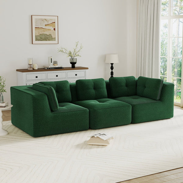 English Elm Modern Corduroy Modular Sectional Sofa Deep Seat Tufted Piping No Assembly Required Green W714S01795