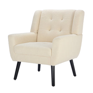 English Elm Modern Pu Leather Ergonomic Accent Chair with Padded Arms and Matte Black Legs White W676P172468